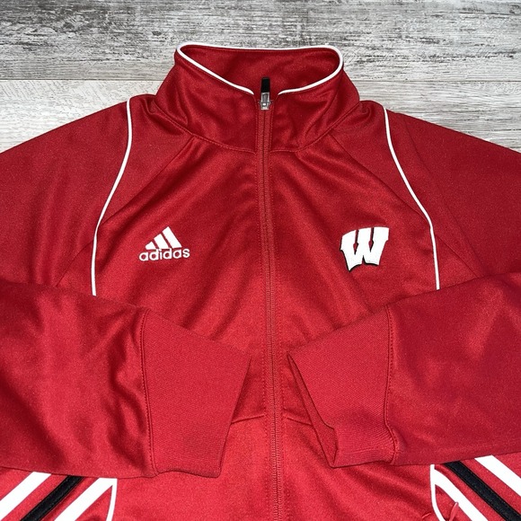 Adidas Wisconsin Badgers Women's Full Zip Track Jacket Red Sz Medium - Picture 1 of 9